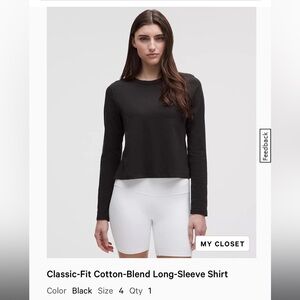 Lululemon Classic-Fit Cotton-Blend Long Sleeve - Black Sz 4
